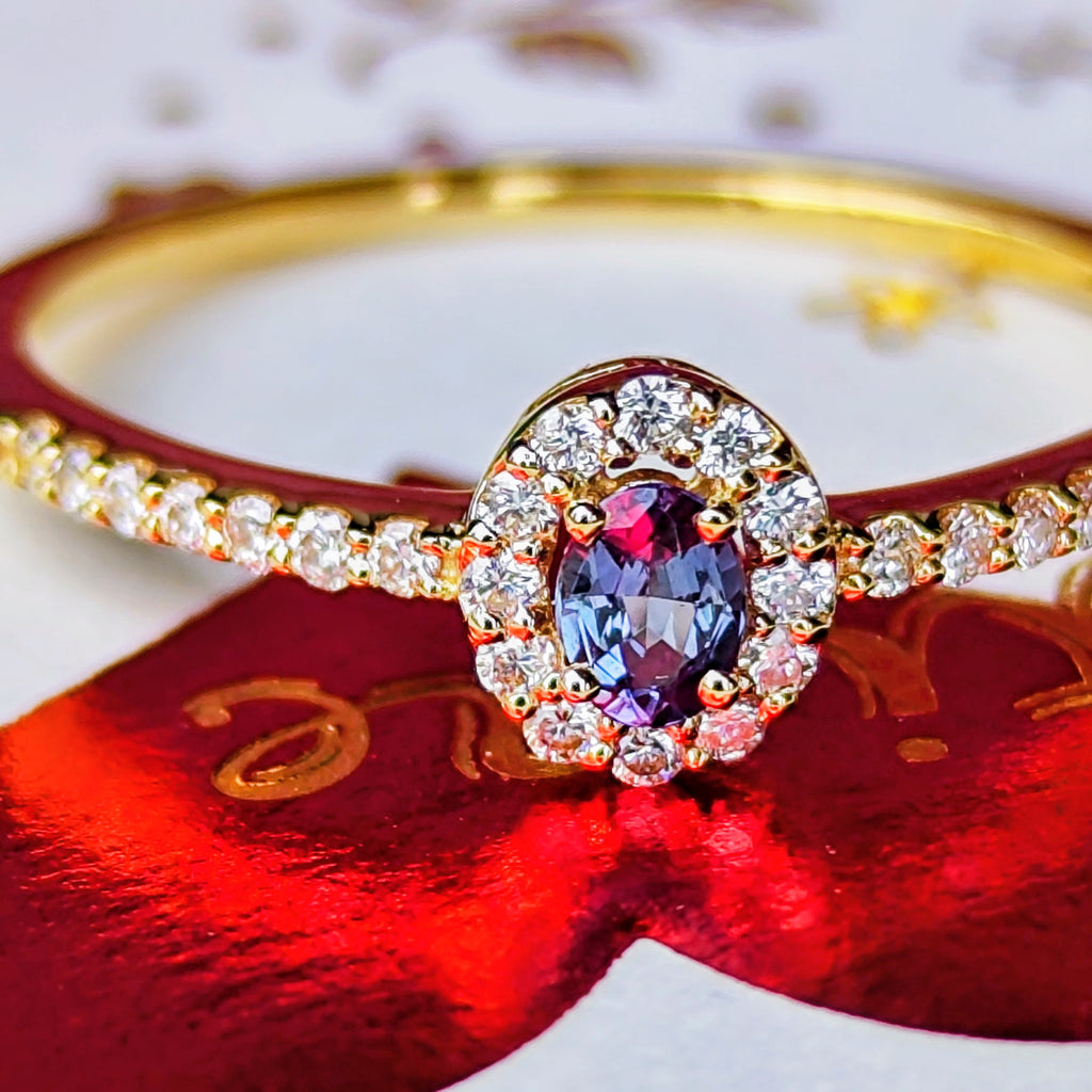 天然アレキサンドライト 0.10ct 天然ダイヤモンド 18金リング