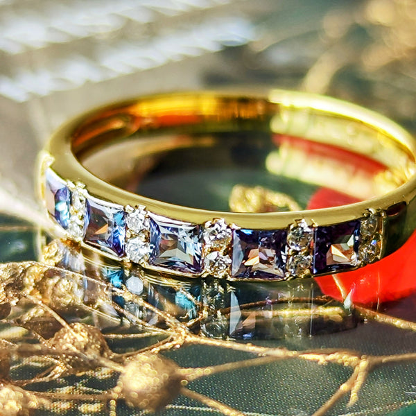 天然アレキサンドライト プリンセスカット 天然ダイヤモンド リング