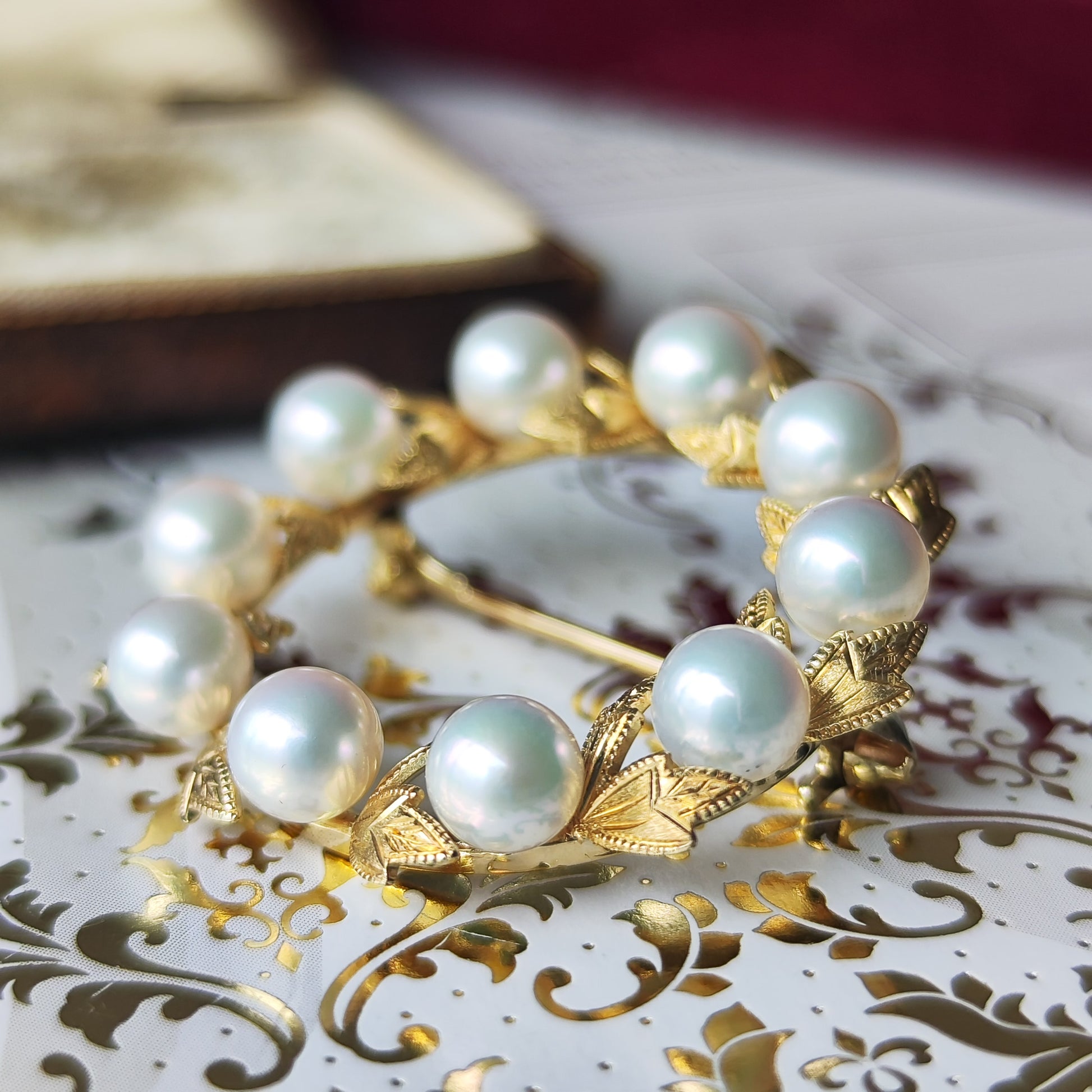 MIKIMOTO ミキモト あこや真珠 リースモチーフ ヴィンテージブローチ