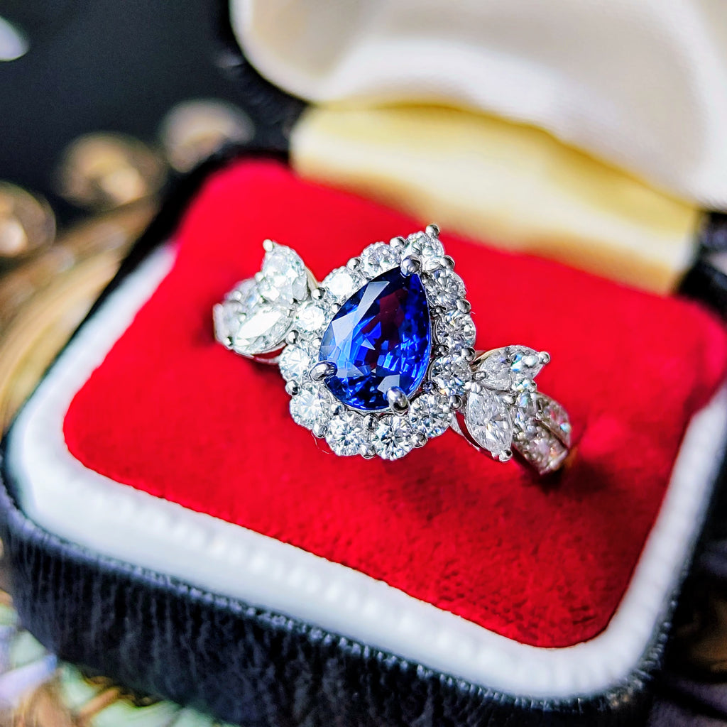 【コーンフラワー】天然サファイア 1.11ct 天然ダイヤモンド リング