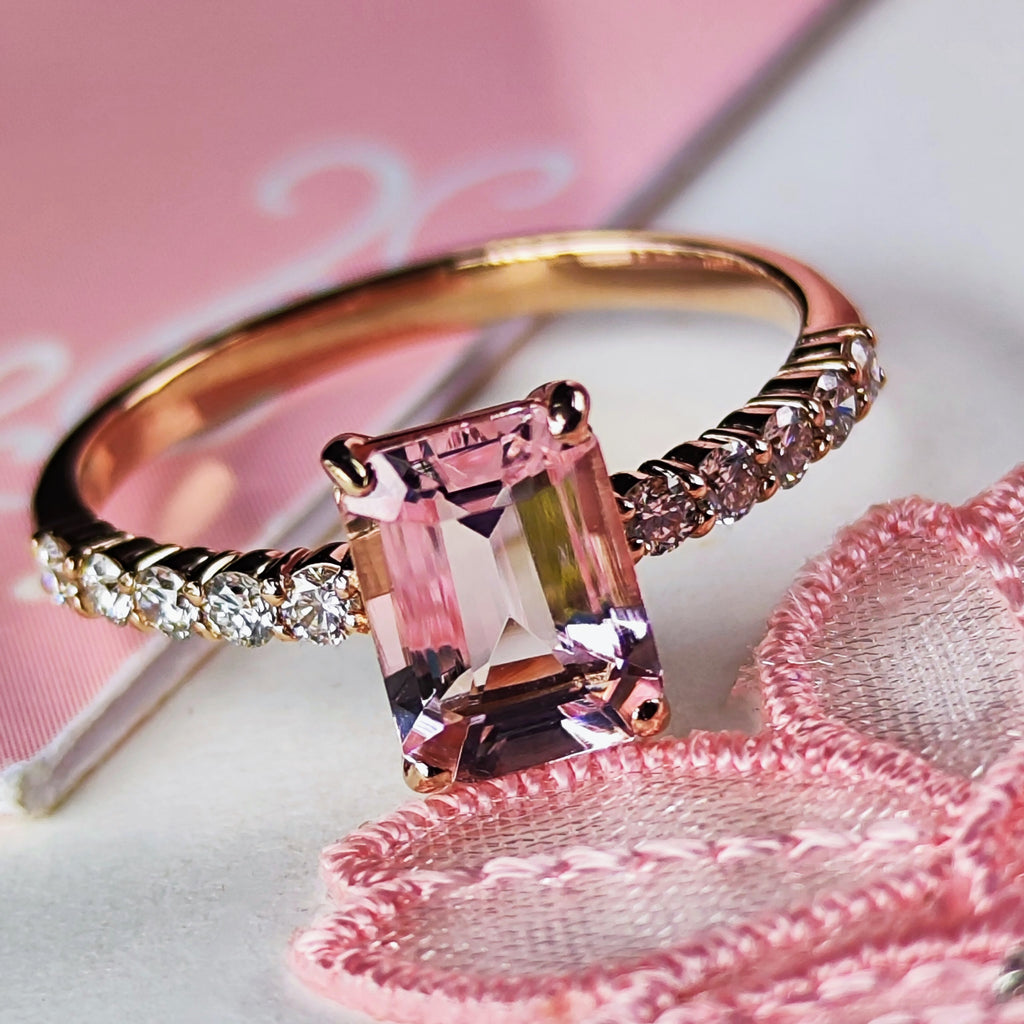 天然モルガナイト 1.30ct 天然ダイヤモンド リング