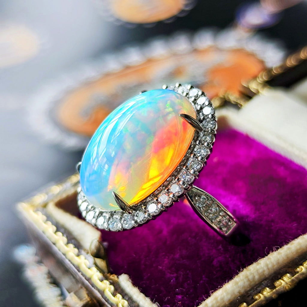 天然オパール エチオピア産 7.55ct 天然ダイヤモンド プラチナリング