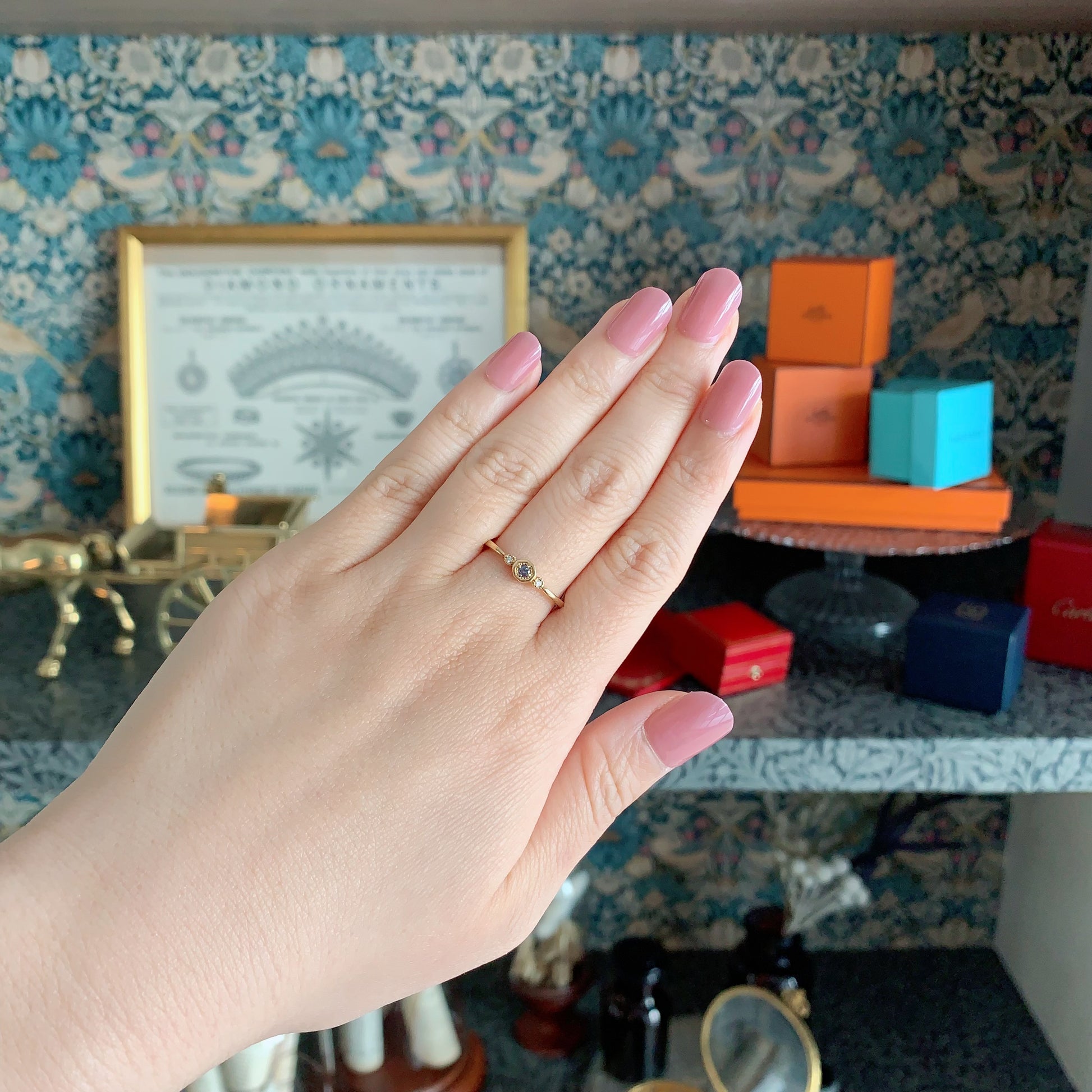 天然アレキサンドライト 天然ダイヤモンド 18金リング