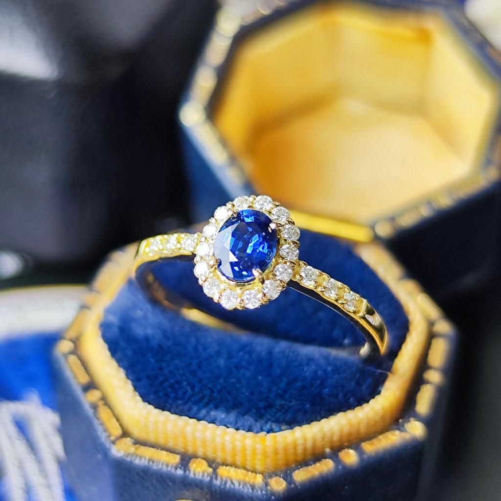 【コーンフラワー】天然サファイア 0.48ct 天然ダイヤモンド リング 18金