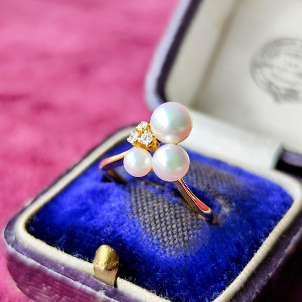 MIKIMOTO ミキモト あこや真珠 天然ダイヤモンド リング