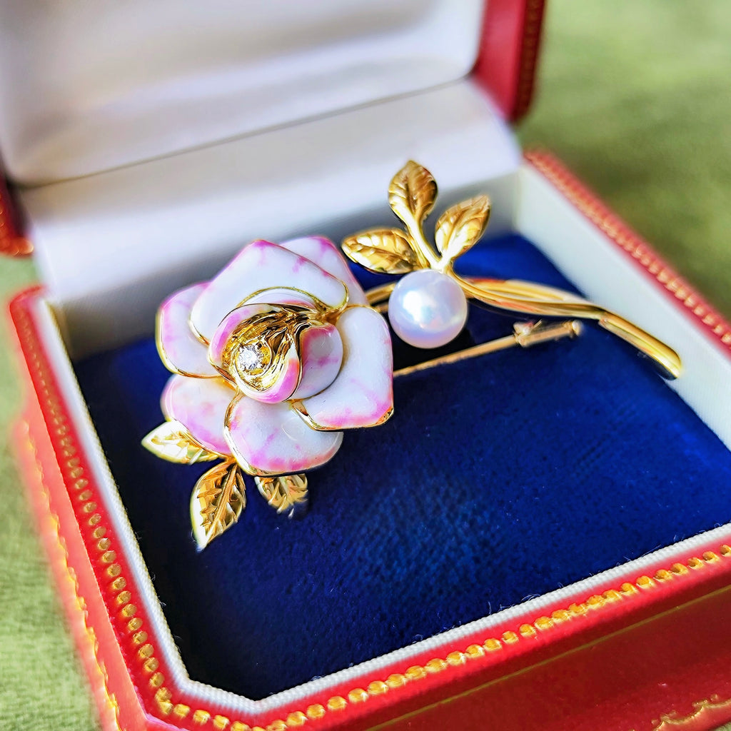 MIKIMOTO ミキモト プリンセスグレースコレクション あこや真珠 ダイヤモンド ブローチ 18金