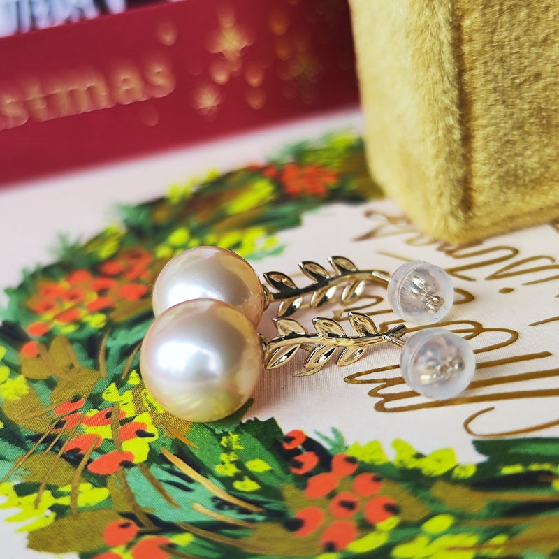 【アプリコット】有核淡水パール ピアス 10金