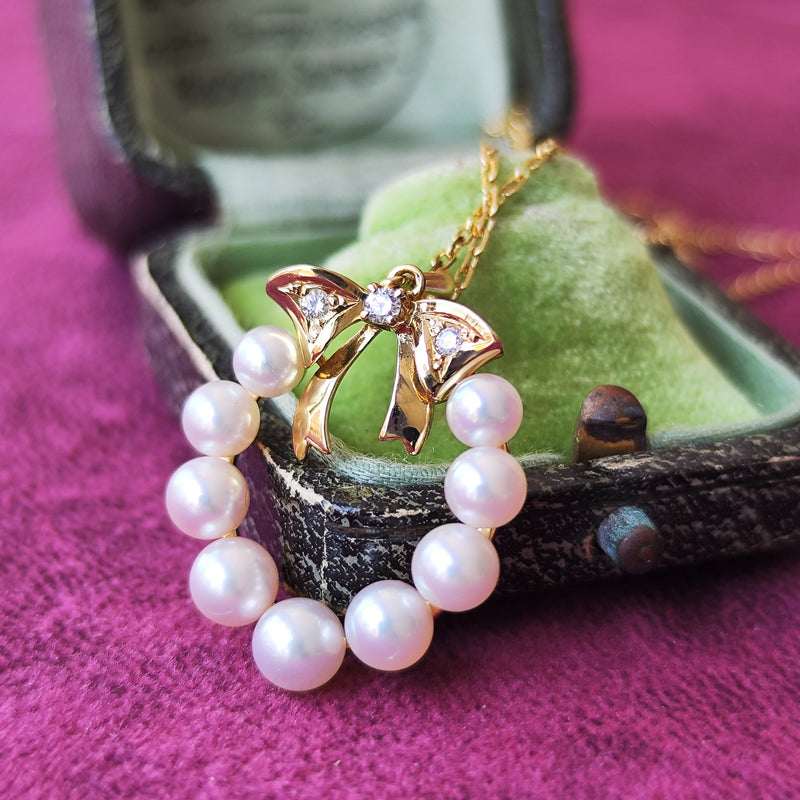MIKIMOTO ミキモト あこや真珠 リボンモチーフ 天然ダイヤモンド MIKIMOTO ミキモト あこや真珠 リボンモチーフ 天然ダイヤモンド