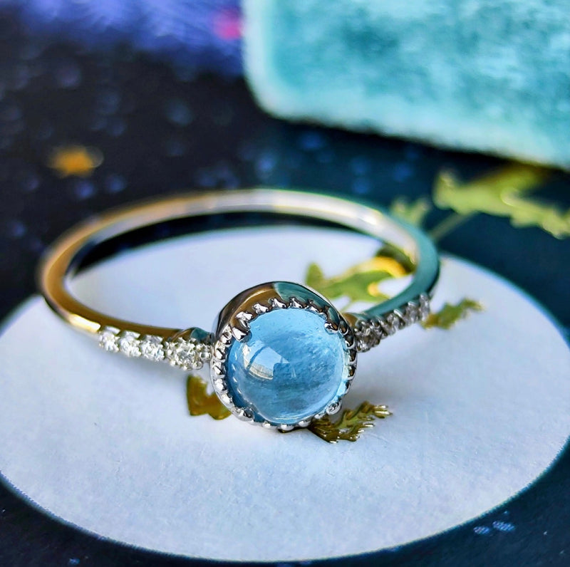 天然アクアマリンキャッツアイ 天然ダイヤモンド プラチナリング