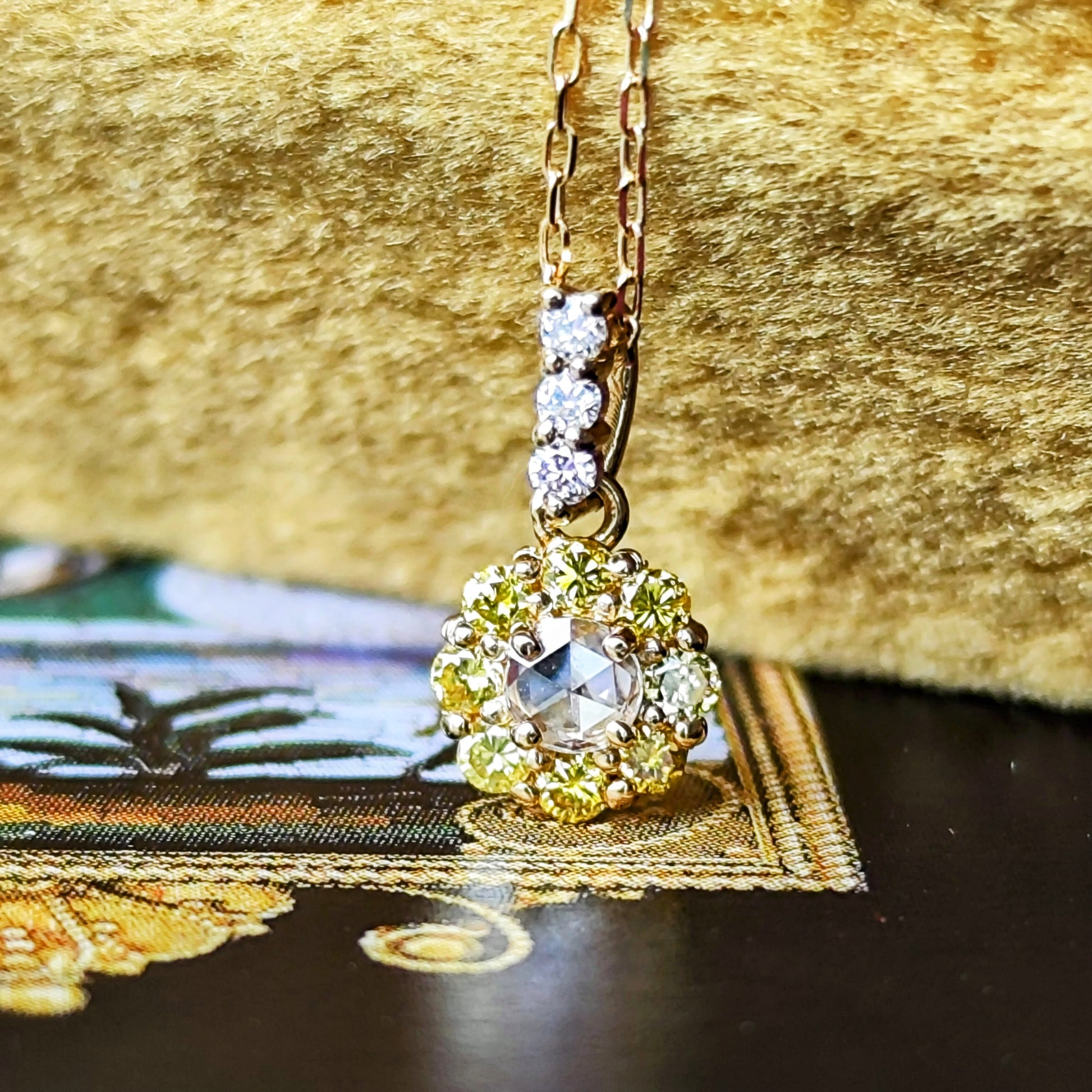 【ローズカット】天然ダイヤモンド イエローダイヤ ネックレス