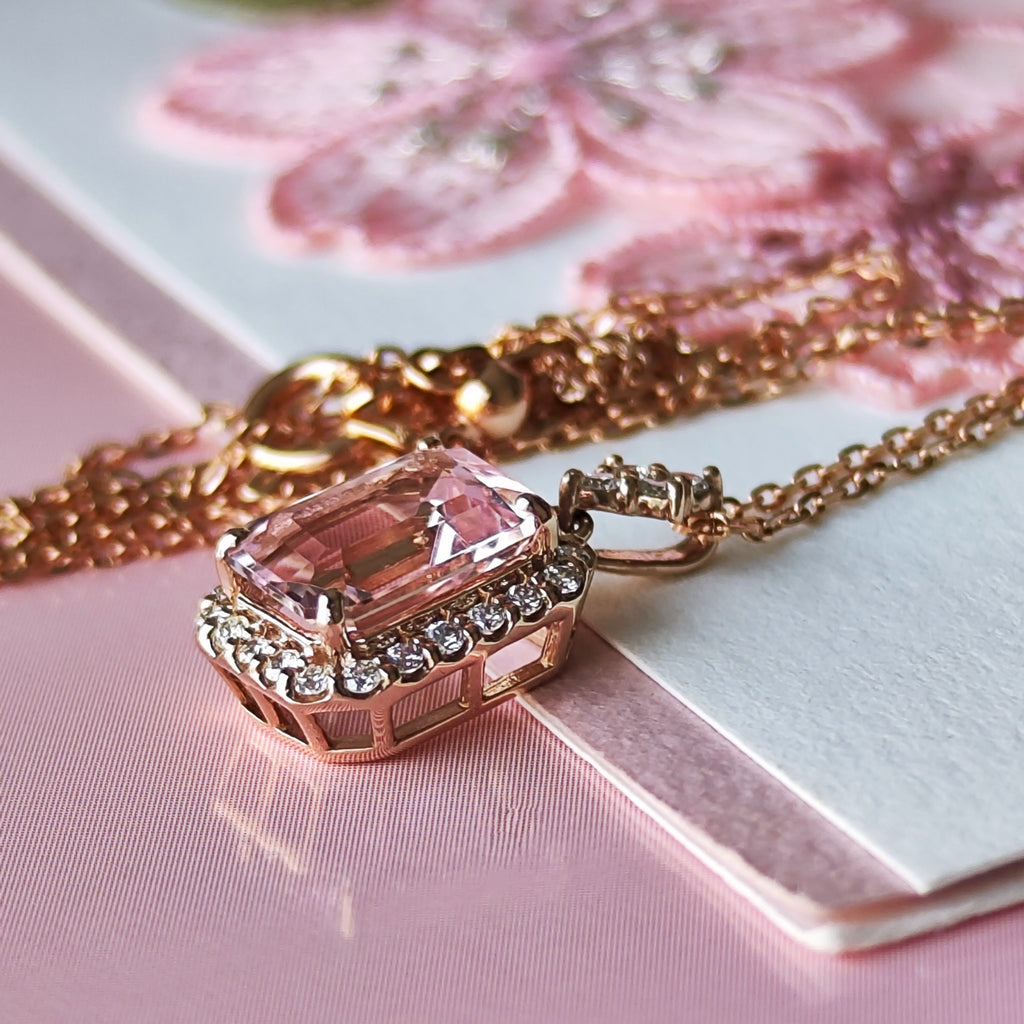 天然モルガナイト 天然ダイヤモンド ネックレス