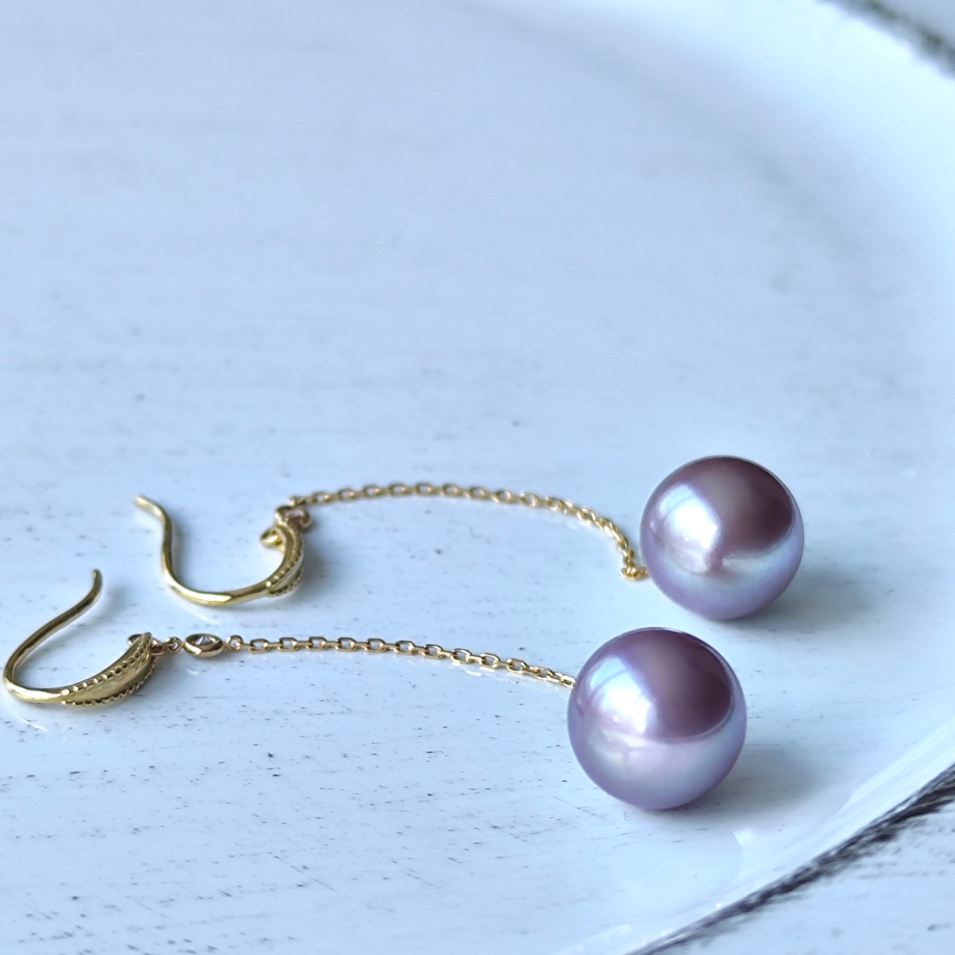 【限定品】紫陽花パール 天然ダイヤモンド ピアス