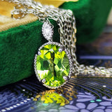 【パキスタン産】天然ペリドット 天然ダイヤモンド プラチナネックレス