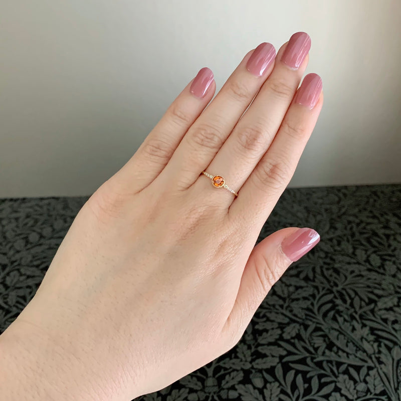 天然スペサルティンガーネット 天然ダイヤモンド 18金リング