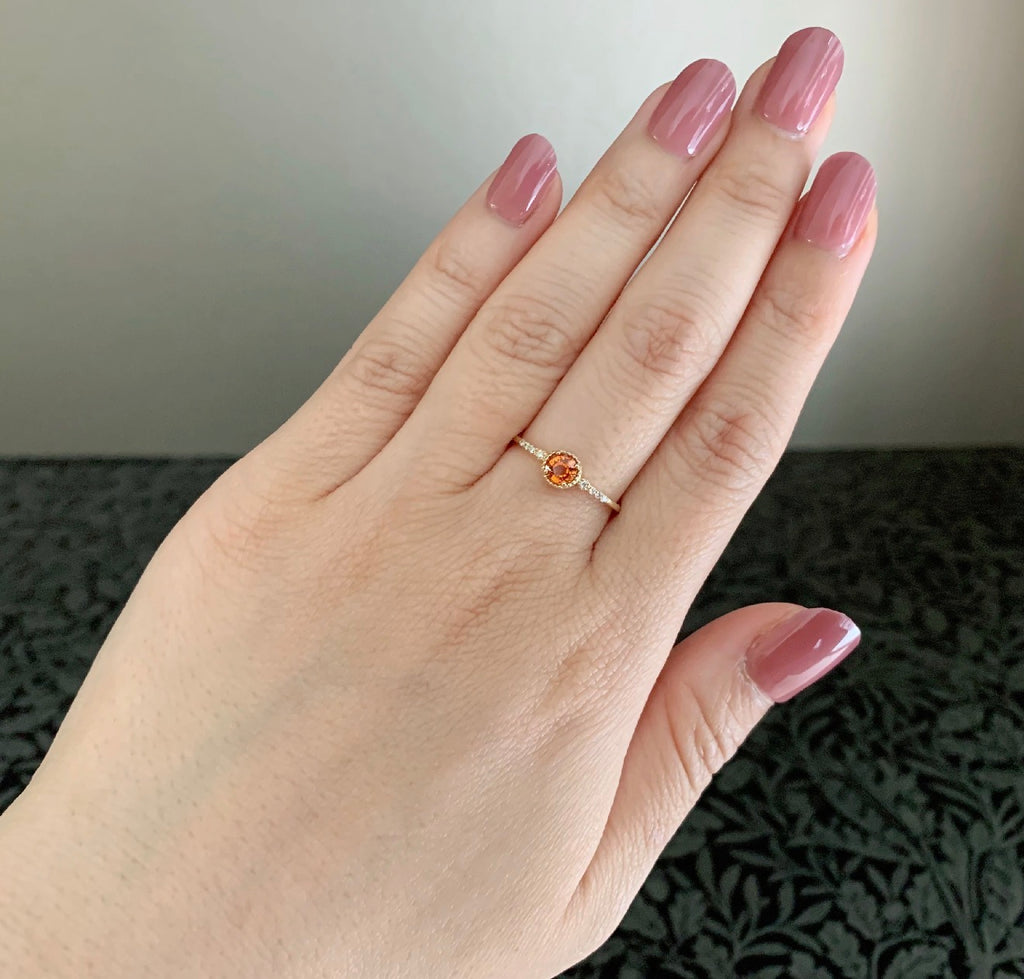 天然スペサルティンガーネット 天然ダイヤモンド リング