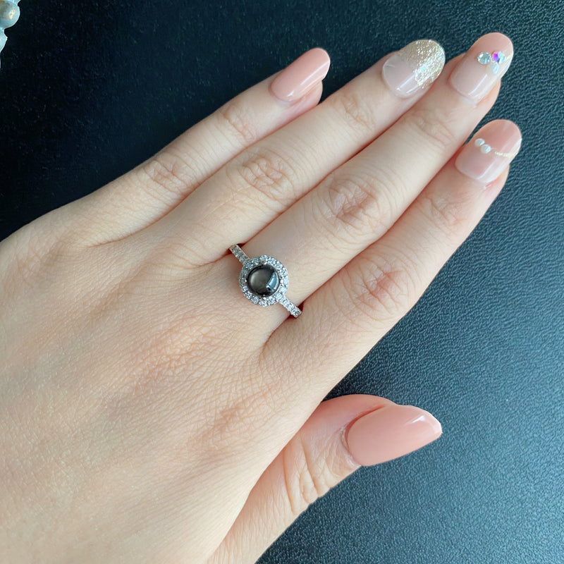 【魅惑の黒い宝石】天然ブラックスターサファイア 天然ダイヤモンド リング