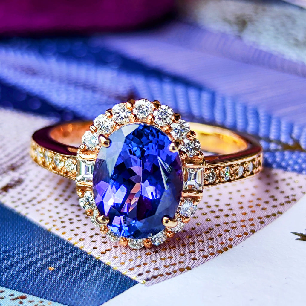 天然タンザナイト 2.21ct 天然ダイヤモンド 18金PG リング