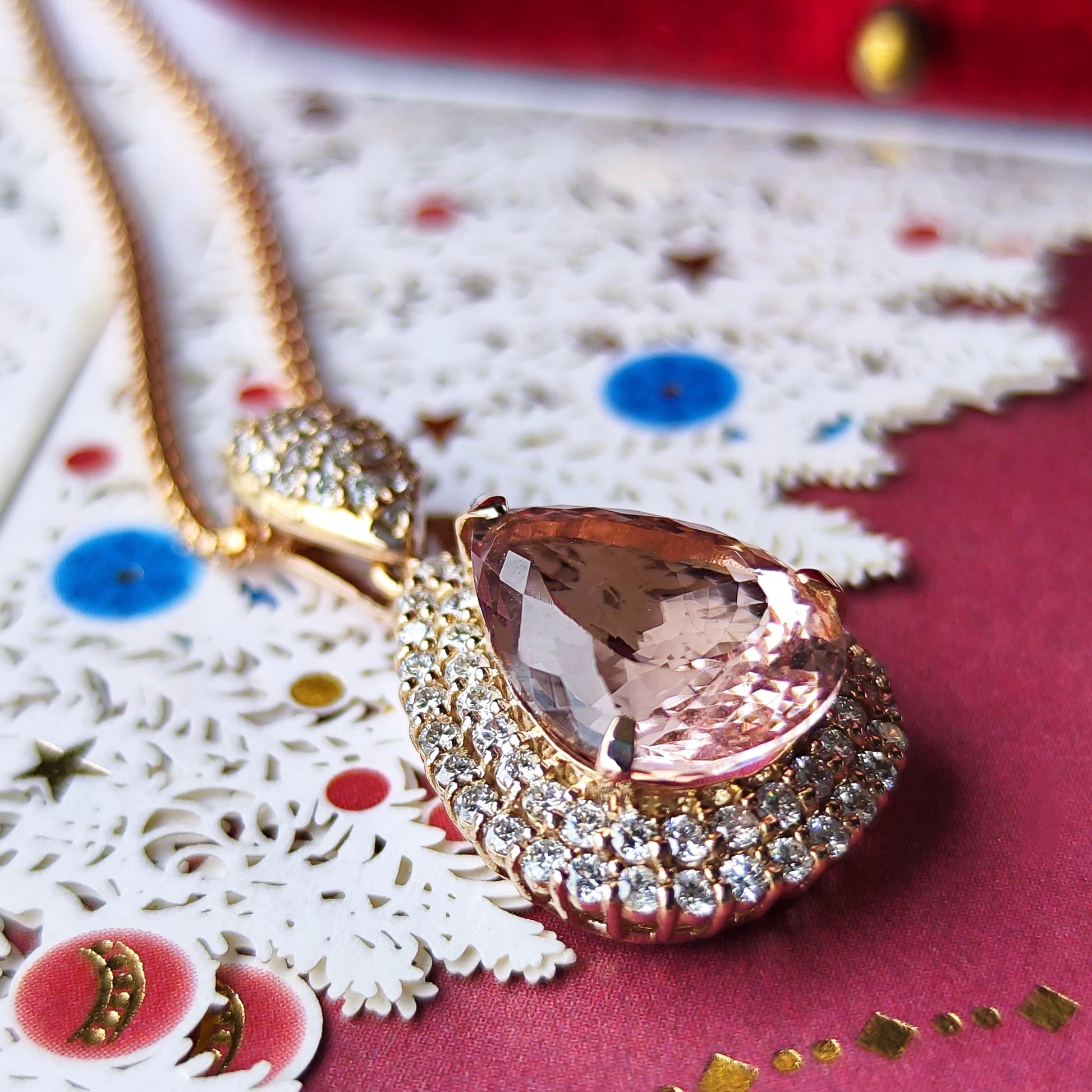 天然モルガナイト 5.01ct 天然ダイヤモンド ネックレス