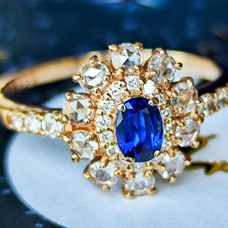 【ロイヤルブルー】スリランカ産 天然サファイア 天然ローズカットダイヤモンド GIA