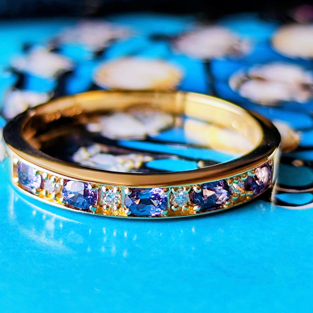 【ベキリーブルー】天然カラーチェンジガーネット 天然ダイヤモンド 0.38ct 18金リング