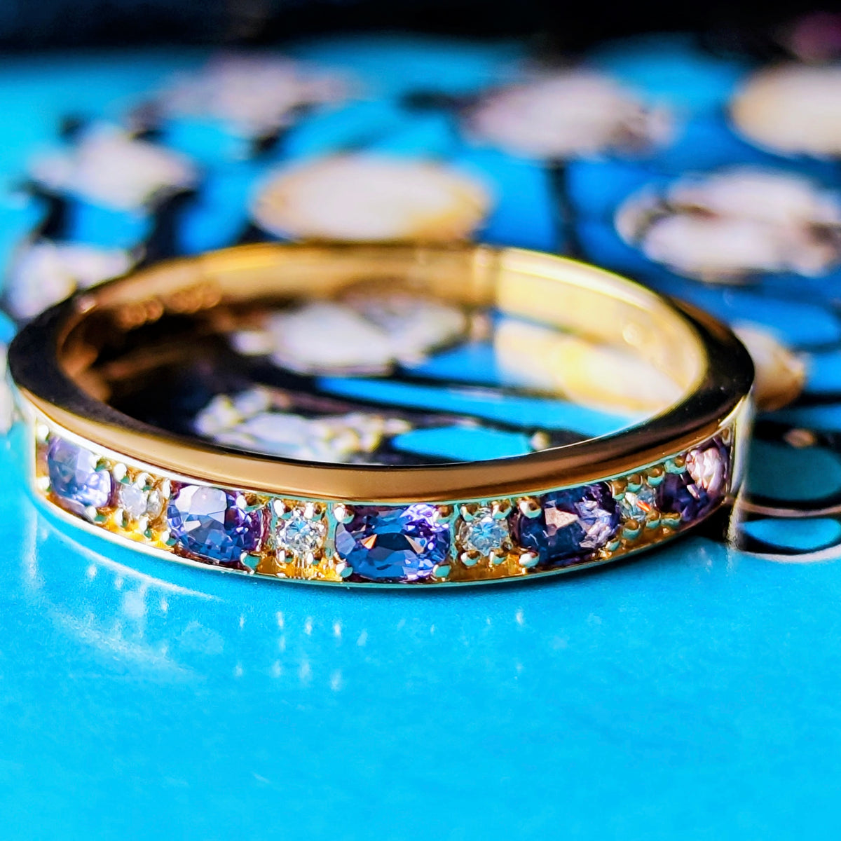 【ベキリーブルー】天然カラーチェンジガーネット 天然ダイヤモンド 0.38ct 18金リング