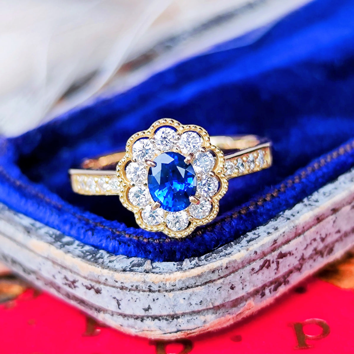 【コーンフラワー】天然サファイア 0.48ct 天然ダイヤモンド 18金リング