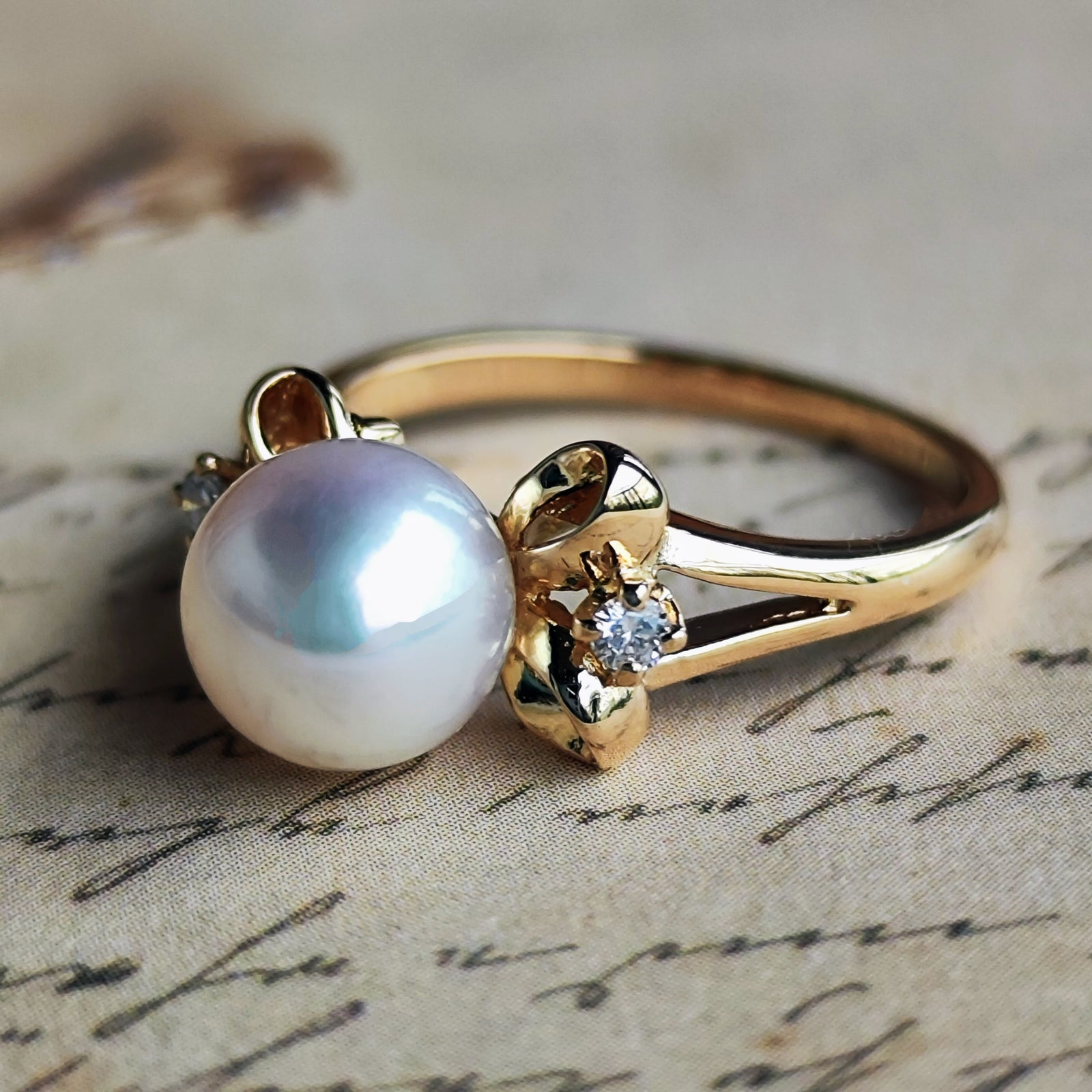 MIKIMOTO ミキモト 天然あこや真珠 天然ダイヤモンド リボン 
