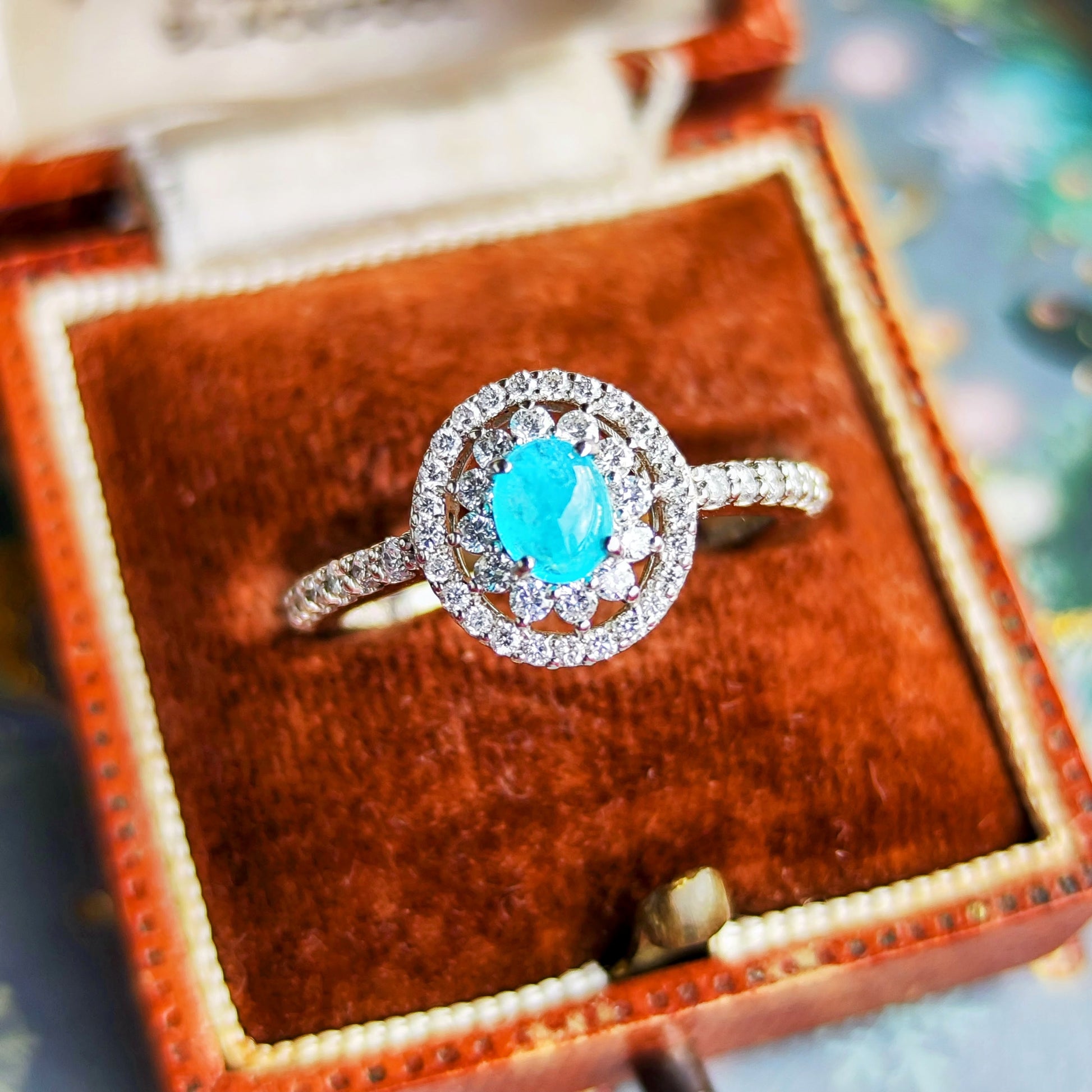 天然パライバトルマリン 0.36ct カボションカット 天然ダイヤモンド リング