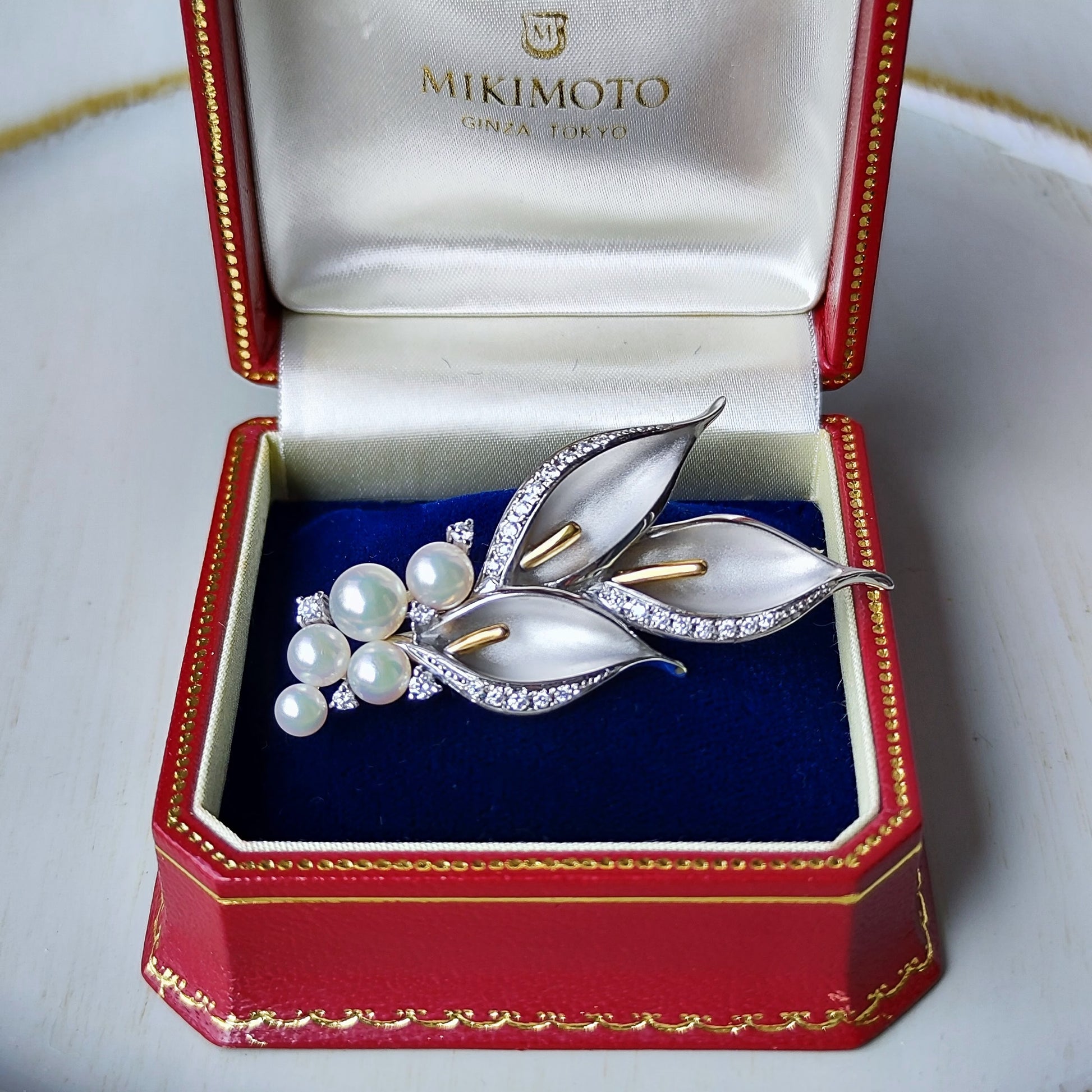 MIKIMOTO ミキモト 水芭蕉 あこや真珠 ダイヤモンド ブローチ