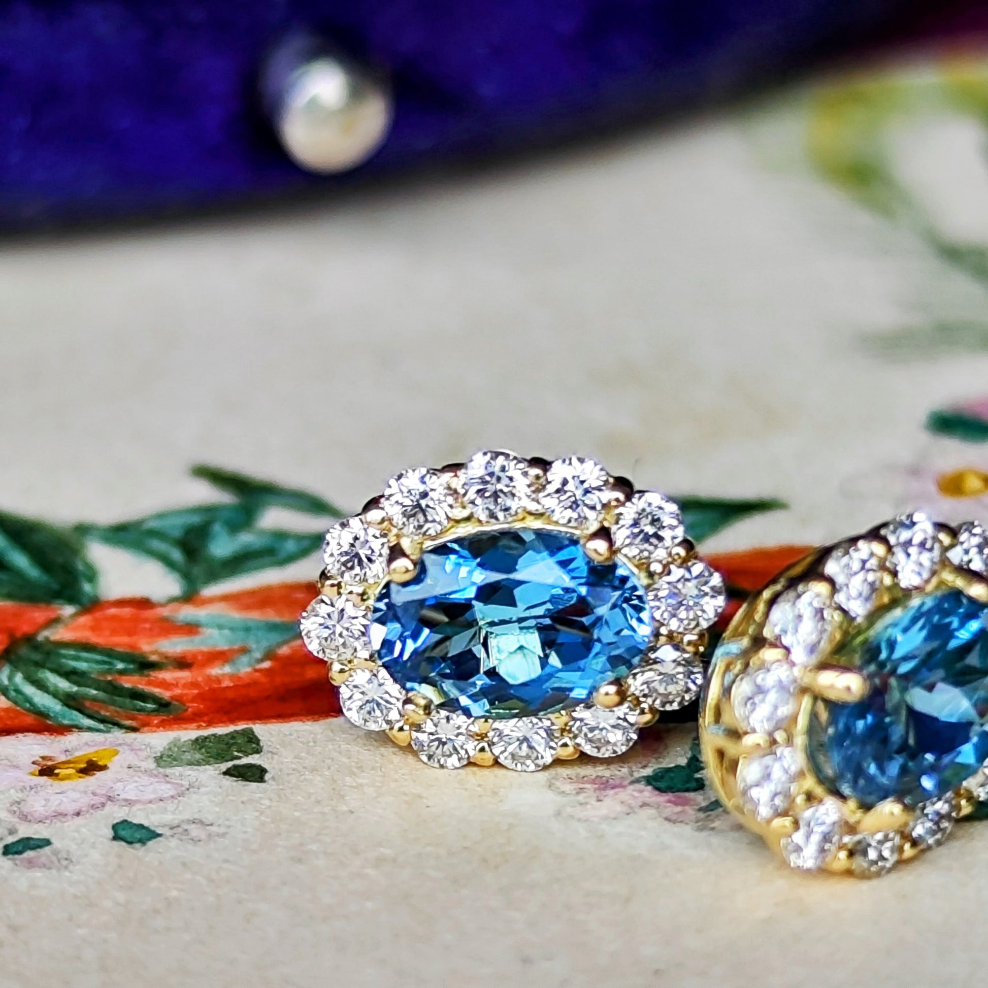 【サンタマリア】天然アクアマリン 天然ダイヤモンド 18金ピアス