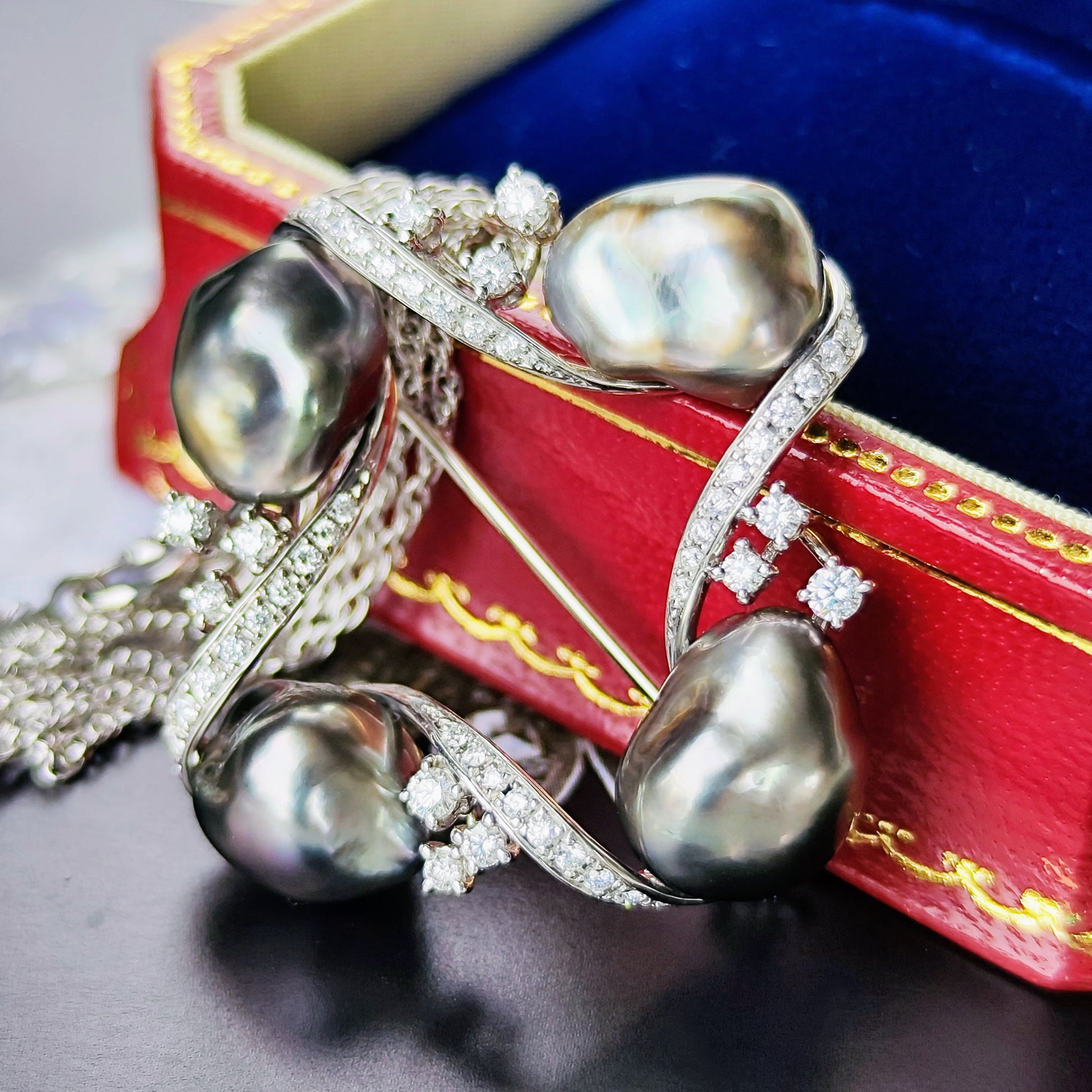 MIKIMOTO ミキモト 黒蝶真珠 ダイヤモンド ブローチ兼 ネックレス
