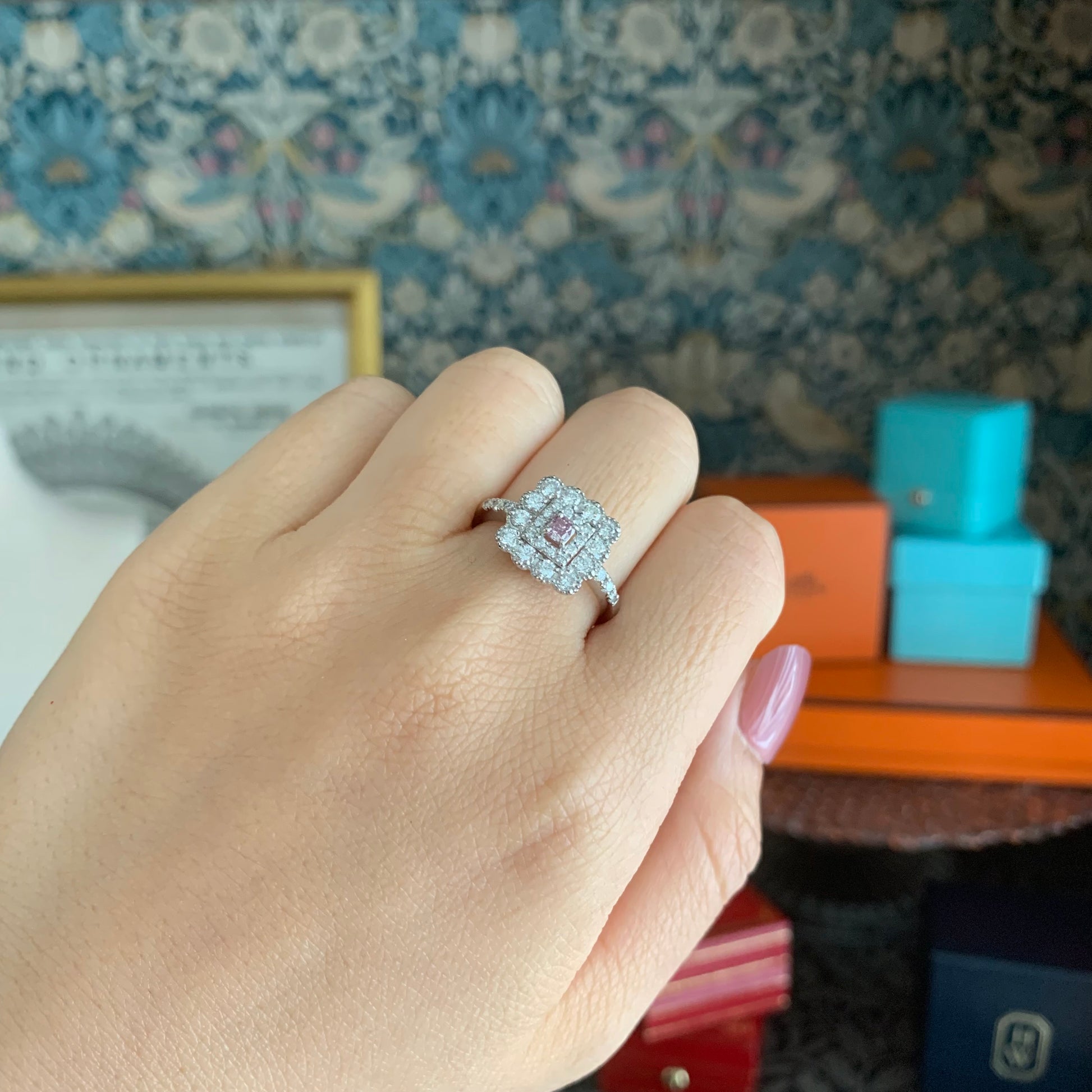 【ピンクダイヤ】天然ダイヤモンド FANCY INTENSE PINK 0.117ct プラチナリング