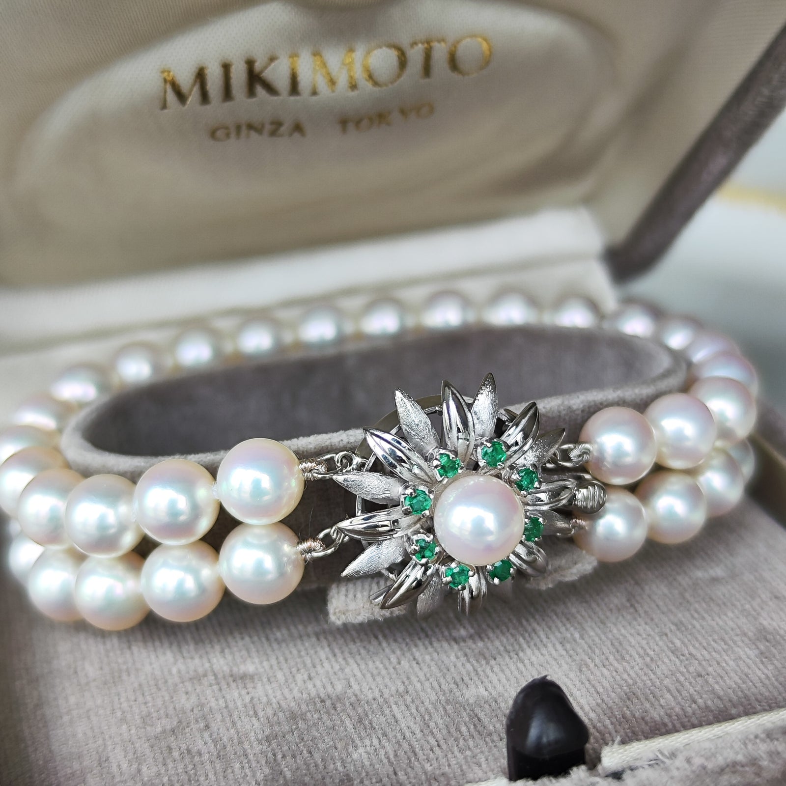[極美品] MIKIMOTO アコヤ真珠　ミキモト　sv925 ブレスレット ミキモト 5連ブレスレット アコヤパール ダイヤ 0.05ct ホワイト