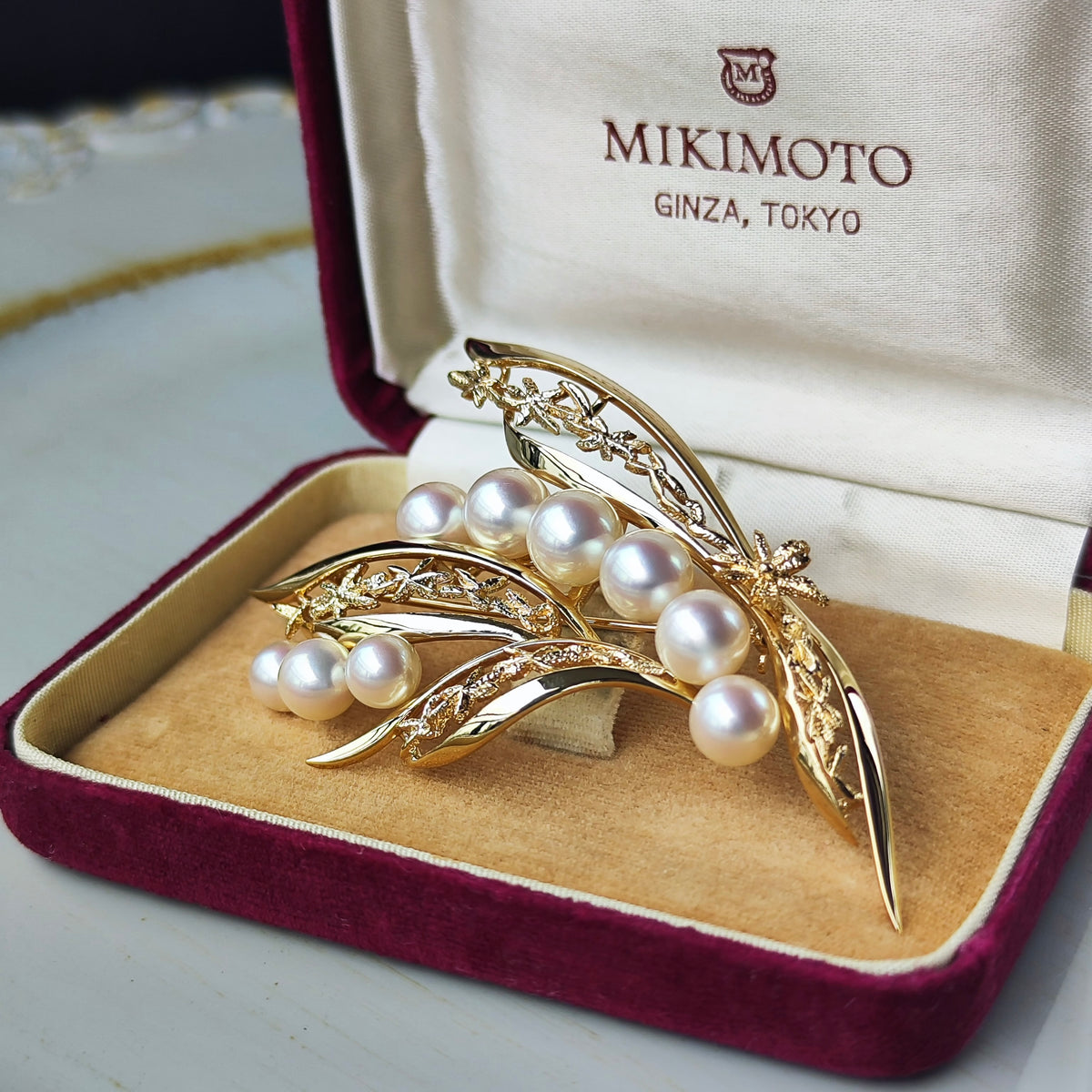 [Vintage MIKIMOTO] MIKIMOTO Akoya Pearl 14K Gold Brooch ①