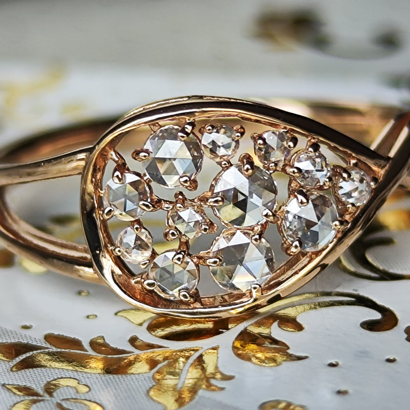 【ローズカット】天然ダイヤモンド 18金PG リング