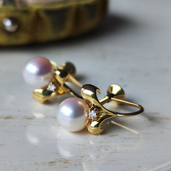 MIKIMOTO ミキモト あこや真珠 天然ダイヤモンド イヤリング