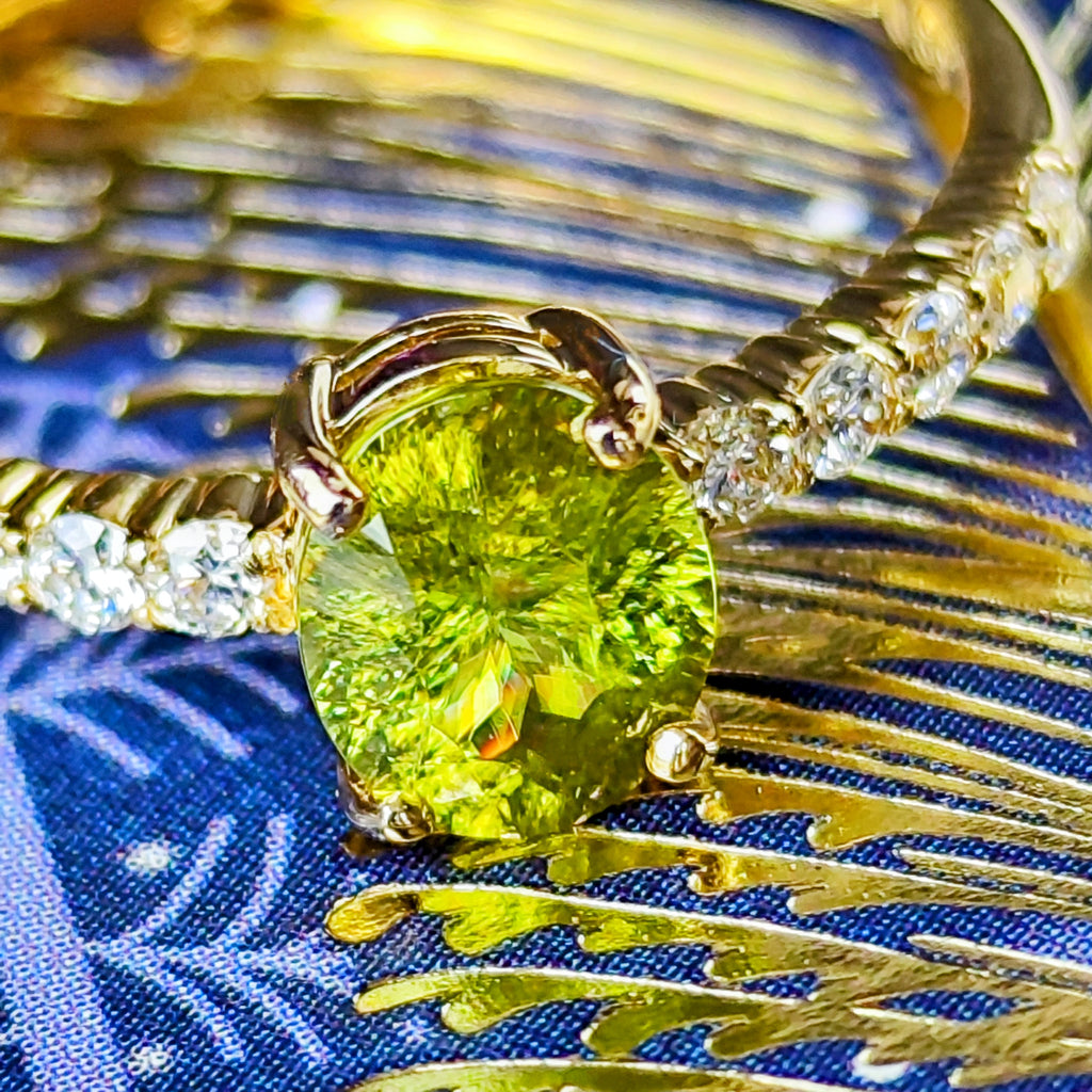 天然スフェーン コーンケーブカット 天然ダイヤモンド リング
