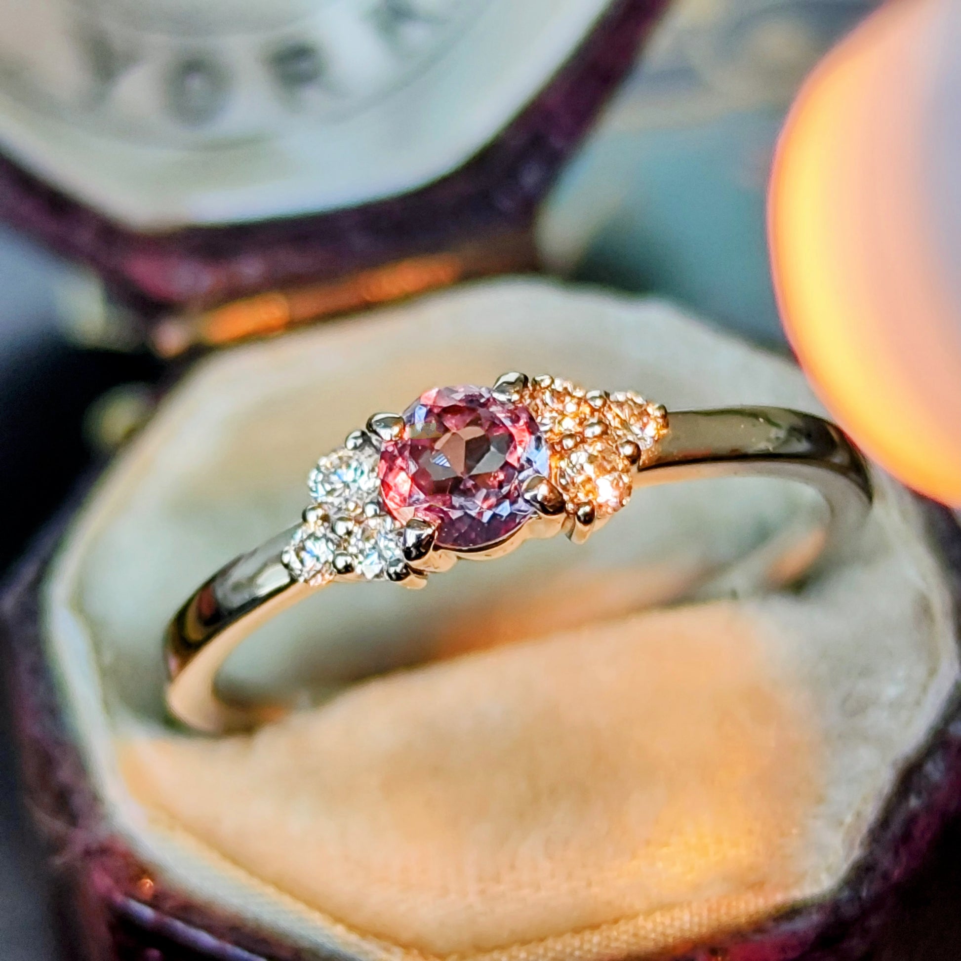 【カラーチェンジ】天然ガーネット 天然ダイヤモンド プラチナリング