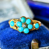 【イギリスアンティーク】トルコ石 天然ローズカットダイヤモンド センチメンタルジュエリー