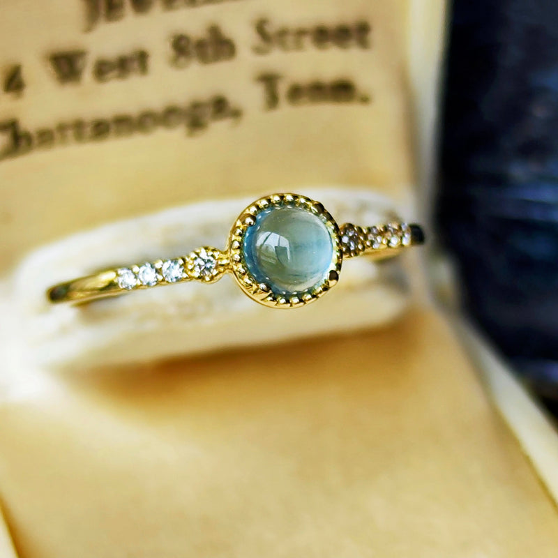 天然アクアマリンキャッツアイ 天然ダイヤモンド 18金リング – Mico宝飾店