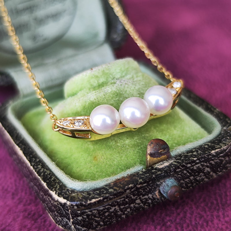 MIKIMOTO ミキモト あこや真珠 天然ダイヤモンド ネックレス