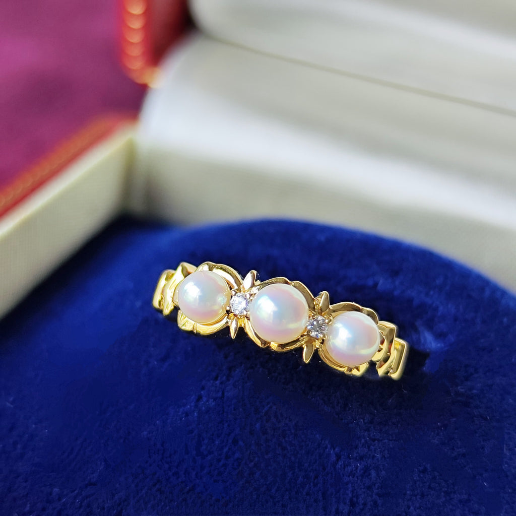 MIKIMOTO ミキモト あこや真珠 天然ダイヤモンド リング