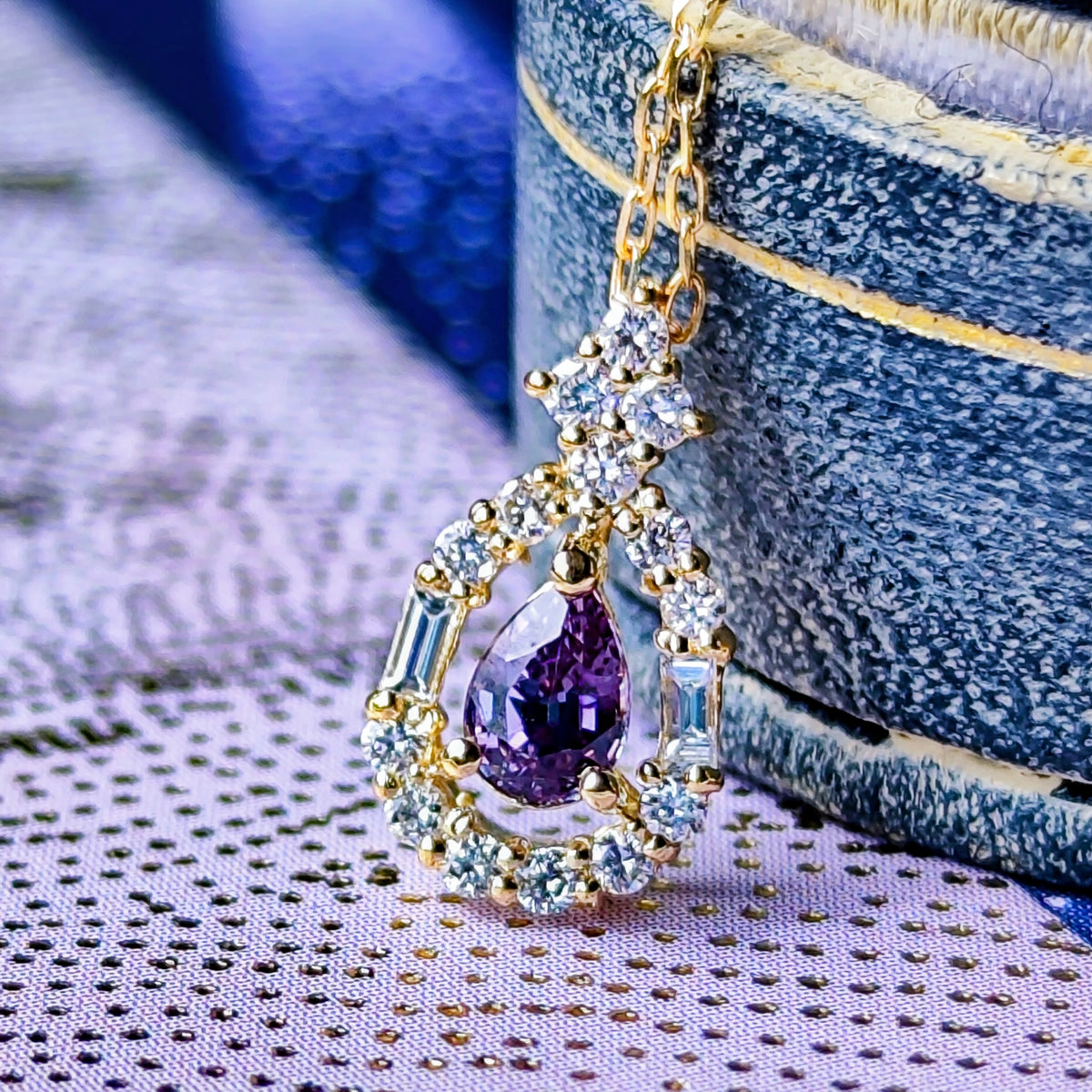 【ベキリーブルー】天然カラーチェンジガーネット 天然ダイヤモンド 18金ネックレス