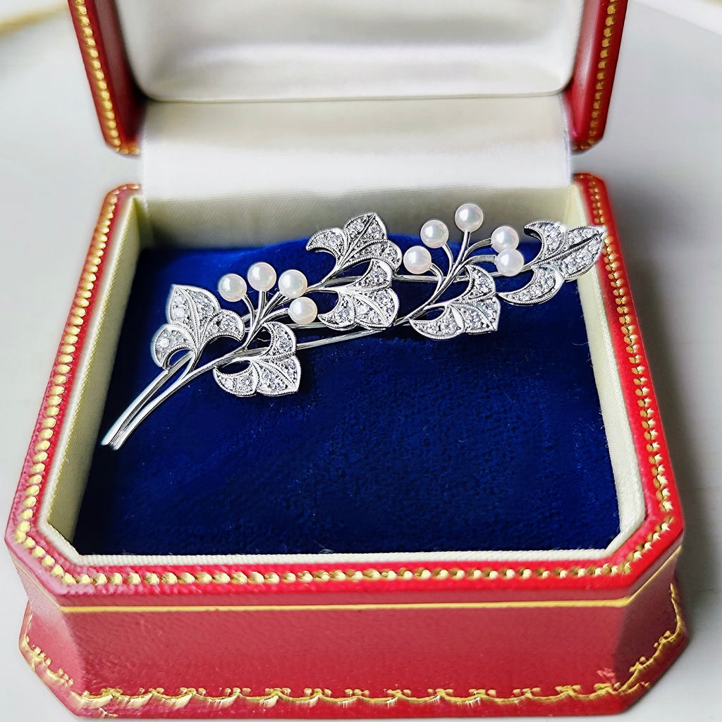 MIKIMOTO ミキモト あこや真珠 天然ダイヤモンド Ir（リジウム）ブローチ