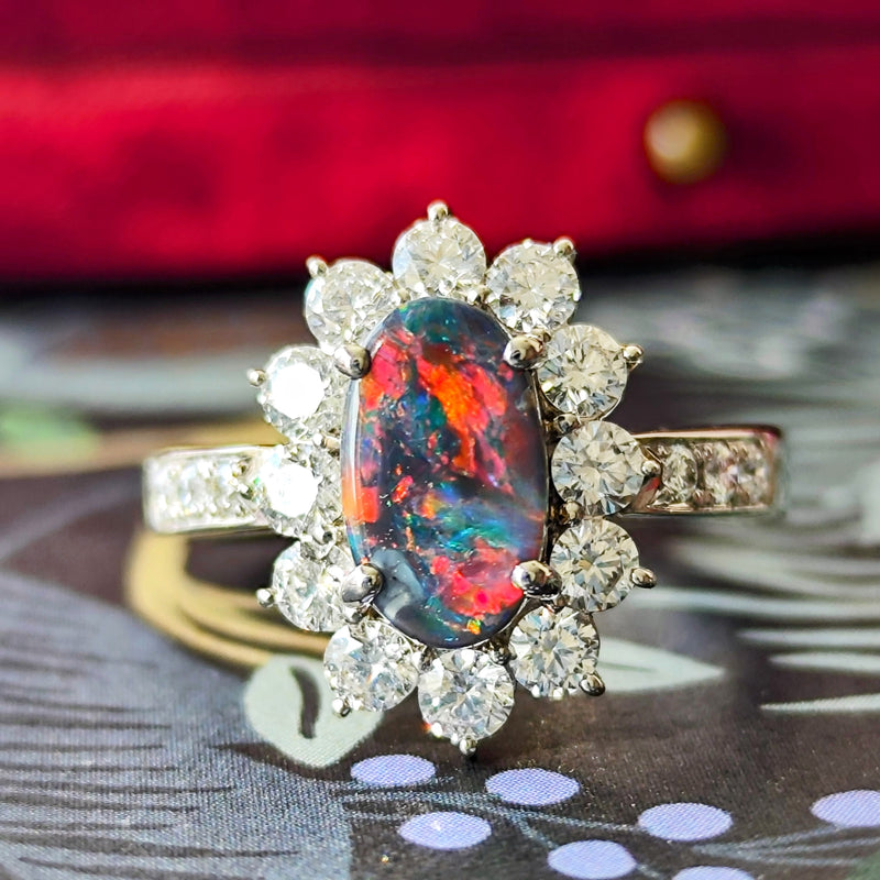 天然ブラックオパール 天然ダイヤモンド プラチナリング