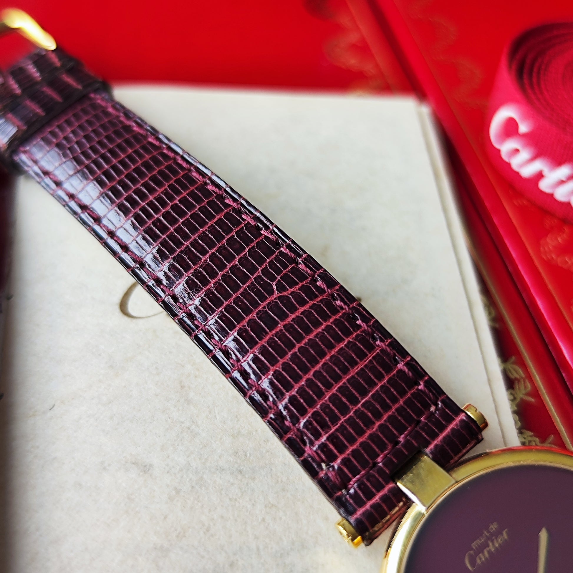 【ボーイズサイズ】Cartierカルティエ ヴァンドーム LM ボルドー文字盤 クォーツ腕時計