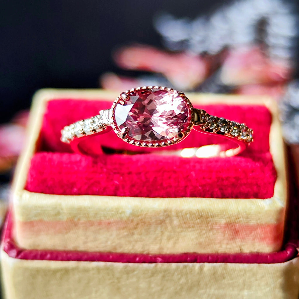 天然マラヤガーネット 1.11ct 天然ダイヤモンド リング