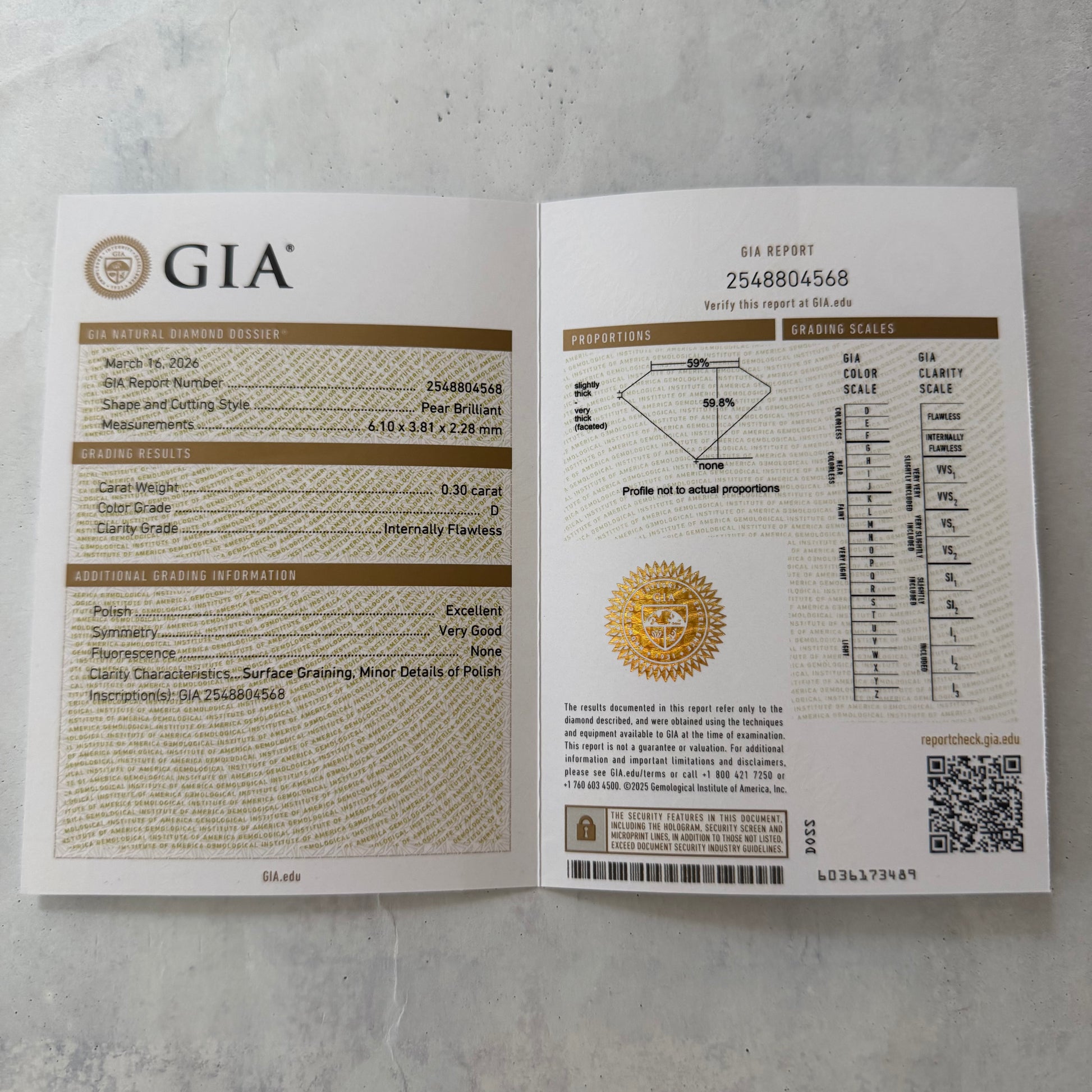 【インターナリーフローレス】天然ダイヤモンド 0.30ct 18金 GIA