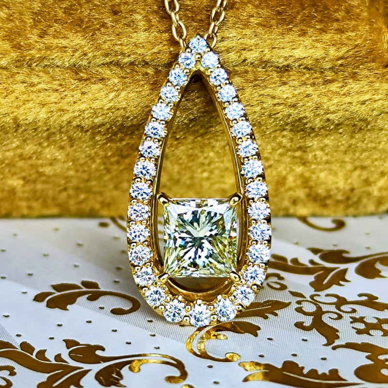 天然ダイヤモンド プリンセスカット ネックレス