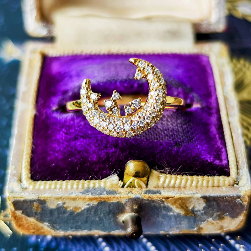 天然ダイヤモンド 月のモチーフ 18金リング